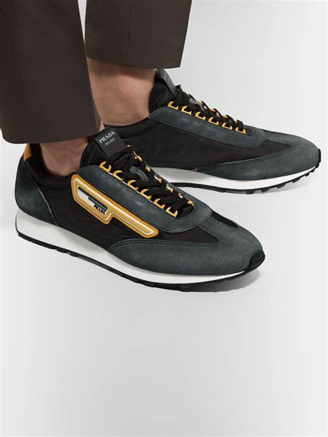 prada nylon & suede lace up sneakers|prada nylon brand.